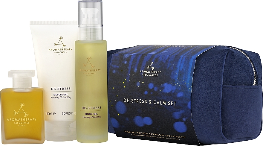 Набір - Aromatherapy Associates De-Stress And Calm Gift Set (cosmetic bag/1pc + bath and show oil/55ml + b/oil/100ml + b/gel/150ml) — фото N1