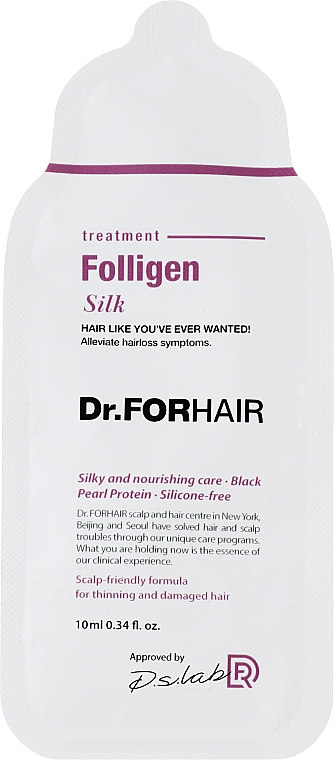 Відновлювальна маска-кондиціонер для пошкодженого волосся - Dr.FORHAIR Folligen Silk Treatment (пробник) — фото N1