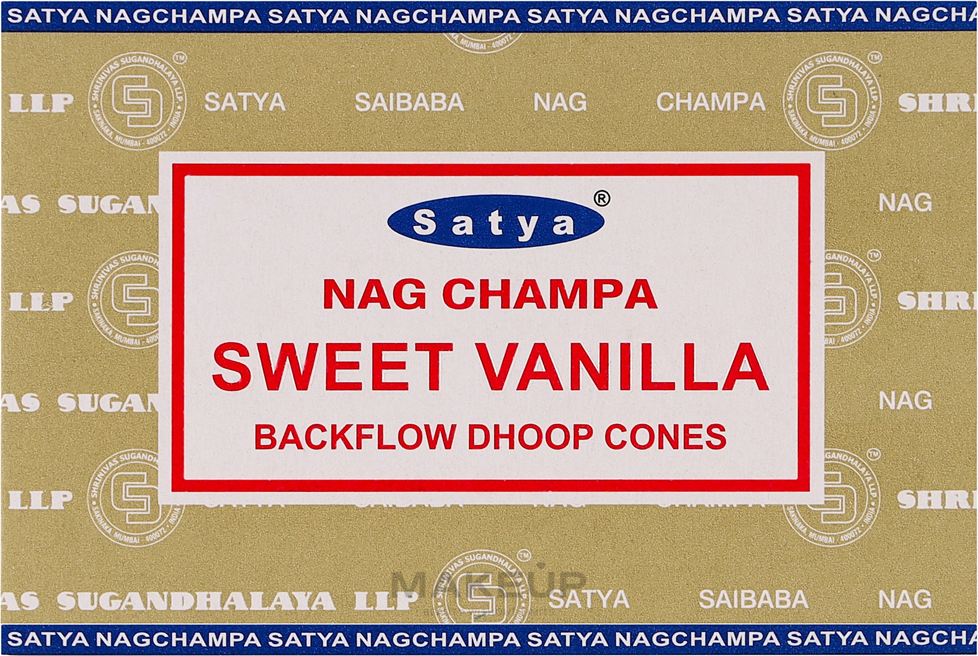 Стелющиеся дымные благовония конусы "Сладкая ваниль" - Satya Sweet Vanilla Backflow Dhoop Cones — фото 10шт