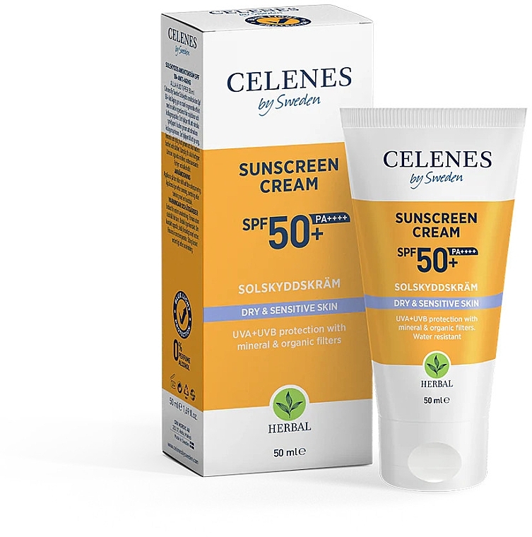 Сонцезахисний крем для сухої та чутливої шкіри SPF 50+ - Celenes Herbal Sunscreen Cream Spf 50+ Dry & Sensitive — фото N2