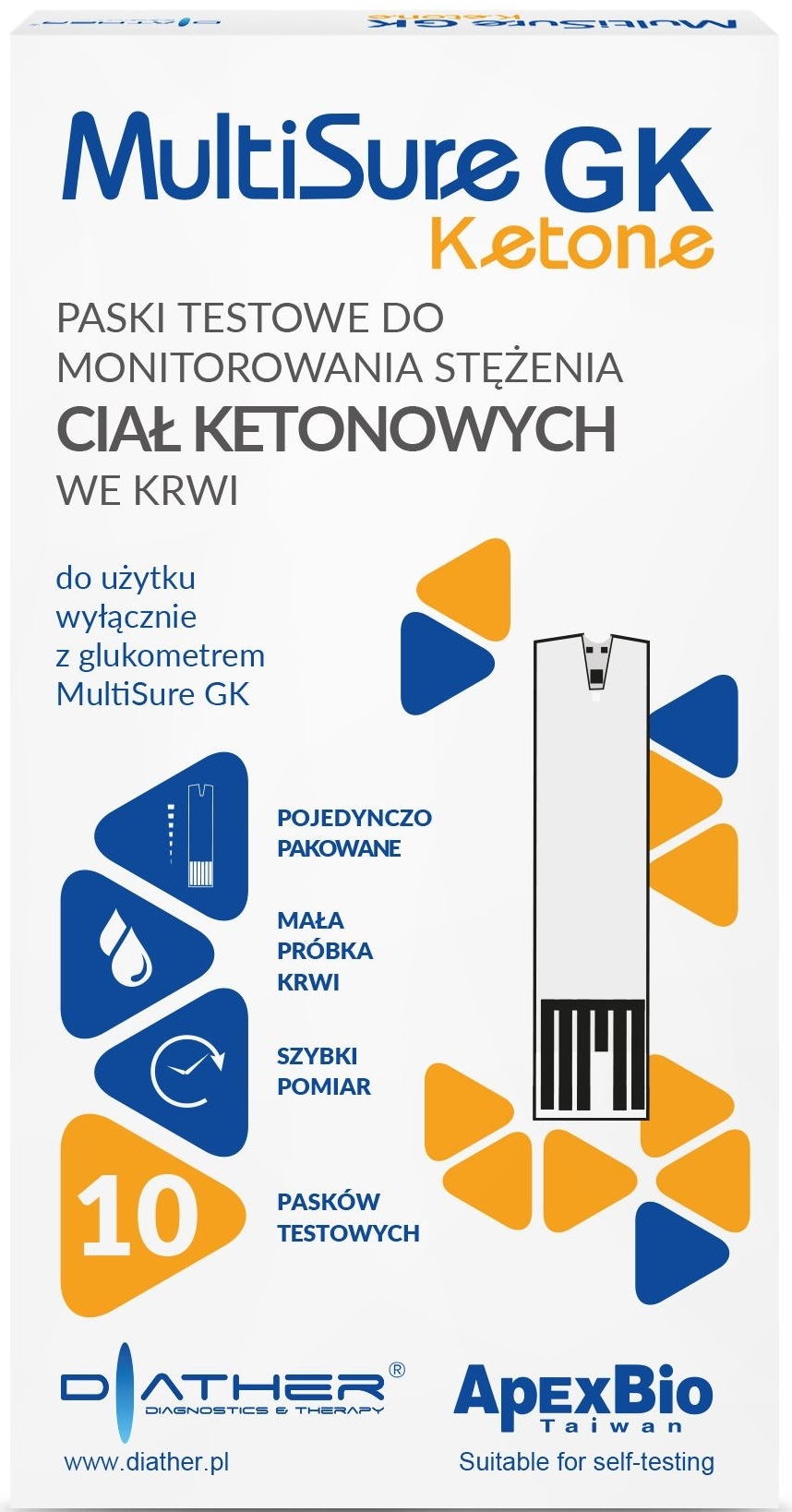 Тест-смужки для визначення рівня кетонів у крові, 10 шт. - Diather Diagnostics & Therapy MultiSure GK Ketone — фото 10шт