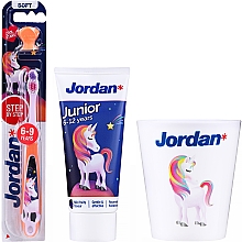 Парфумерія, косметика Набір "Єдиноріг 4" - Jordan Junior (toothpaste/50ml + toothbrush/1pc + cup)