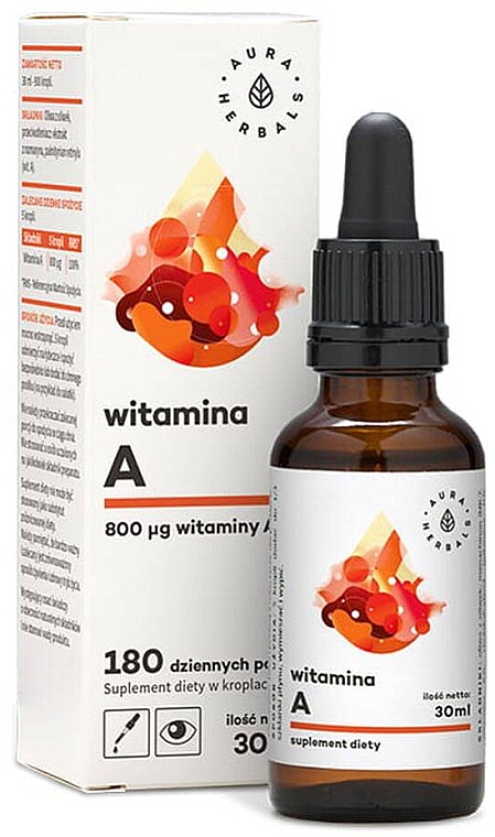 Дієтична добавка "Вітамін А, 800 мкг" - Aura Herbals Vitamin A Suplement Diety — фото N1