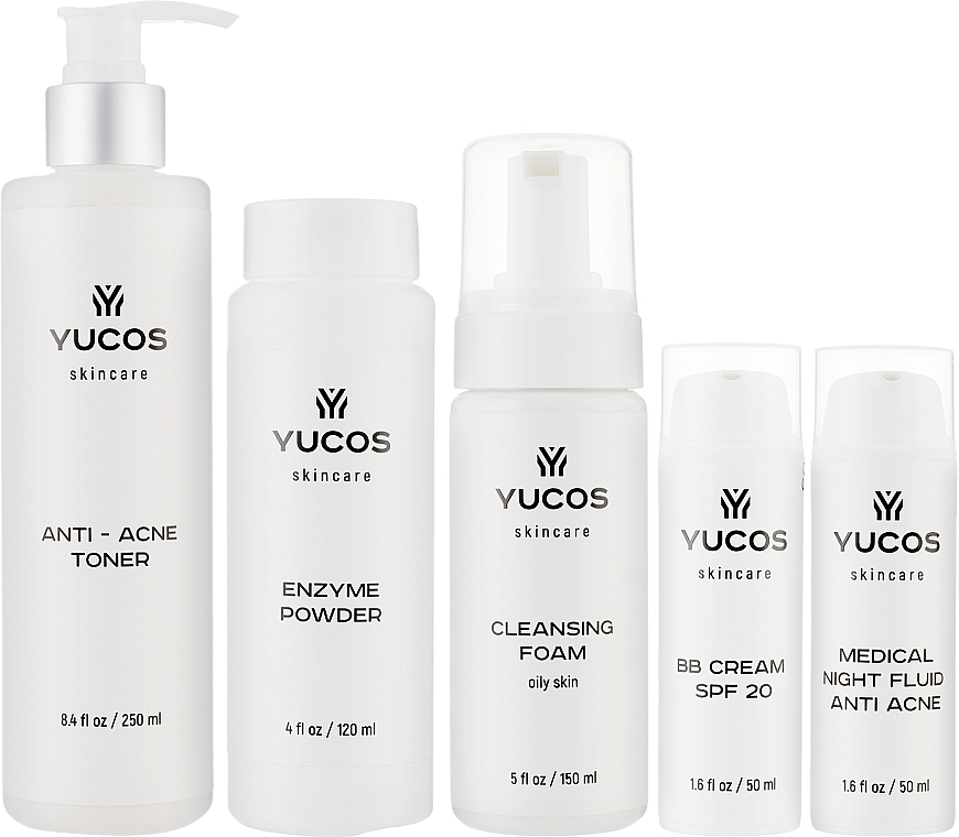 Набор - Yucos Acne Correct (clean/foam/150ml + enzyme/120ml + toner/250ml + cream/50ml + fluid/50ml) — фото N2