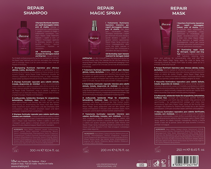 Набор - Inebrya SheCare Repair Kit (shm/300ml + mask/250ml + spray/200ml) — фото N3