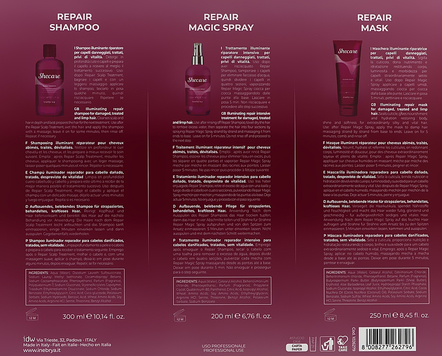 Набір - Inebrya SheCare Repair Kit (shm/300ml + mask/250ml + spray/200ml) — фото N3