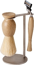 Набір для гоління - Acca Kappa Shaving Set In Beechwood With Metal Stand (razor/1pc + brush/1pc + stand/1pc) — фото N1