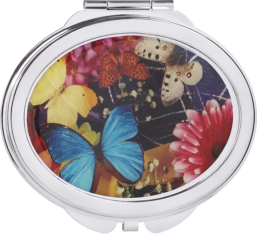 Зеркальце косметическое "Бабочки и пионы", 85451, голубая бабочка - Top Choice — фото N1