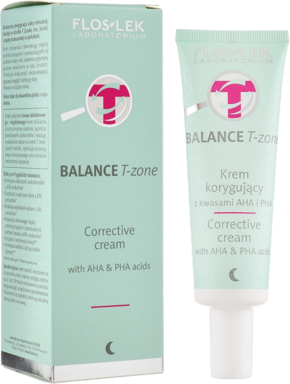 Ночной корректирующий крем для лица с кислотами - Floslek Balance T-Zone Corrective Cream