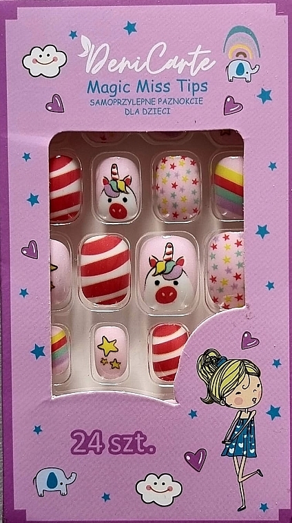 Накладные ногти для детей "Единорог, звезды и полоски", 958 - Deni Carte Magic Miss Tips — фото N1