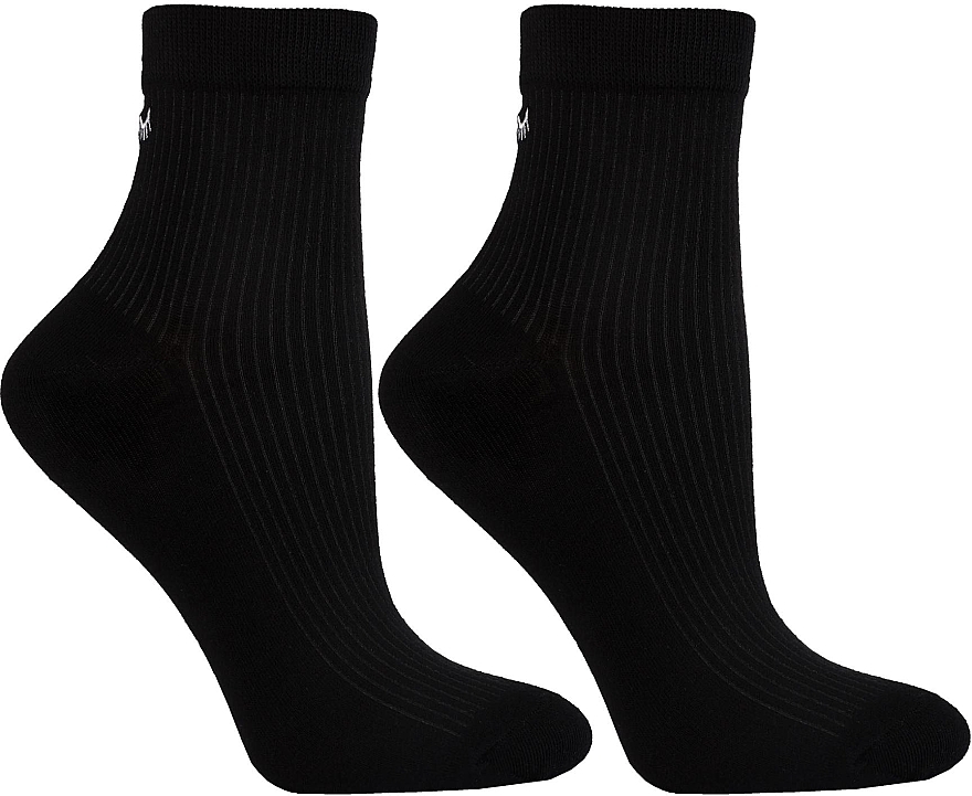Жіночі короткі шкарпетки в рубчик 3/4 з вишивкою, чорні - Moraj — фото N1