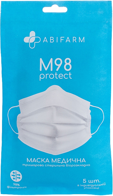 Медична маска тришарова, стерильна, біла - Abifarm M98 — фото N6
