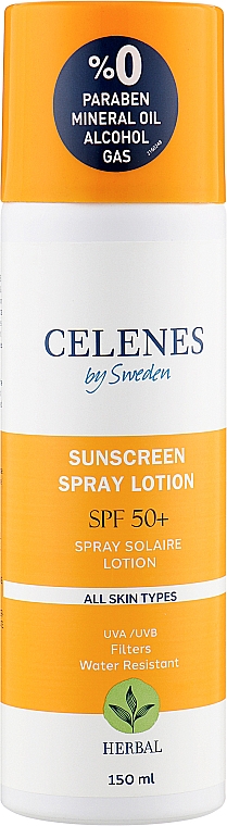 Сонцезахисний рослинний спрей-лосьйон для тіла - Celenes Herbal Sunscreen Spray Lotion SPF 50+ UVA/UVB Filtres