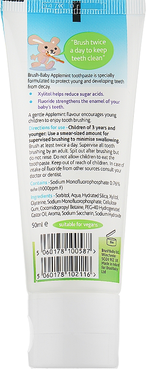 Дитяча зубна паста "Applemint", 0-3 роки - Brush-Baby Toothpaste — фото N2