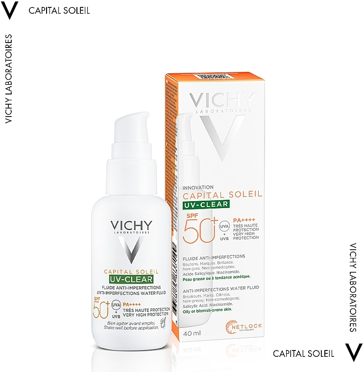 Щоденний сонцезахисний невагомий флюїд для шкіри схильної до жирності та недосконалостей, дуже високий ступень захисту SPF50+ - Vichy Capital Soleil UV-Clear SPF50 — фото N2