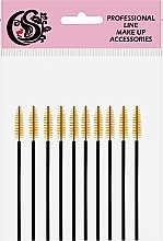 Набір щіточок для брів і вій CS25Y, чорна ручка, жовтий, 10 шт. - Cosmo Shop — фото N1