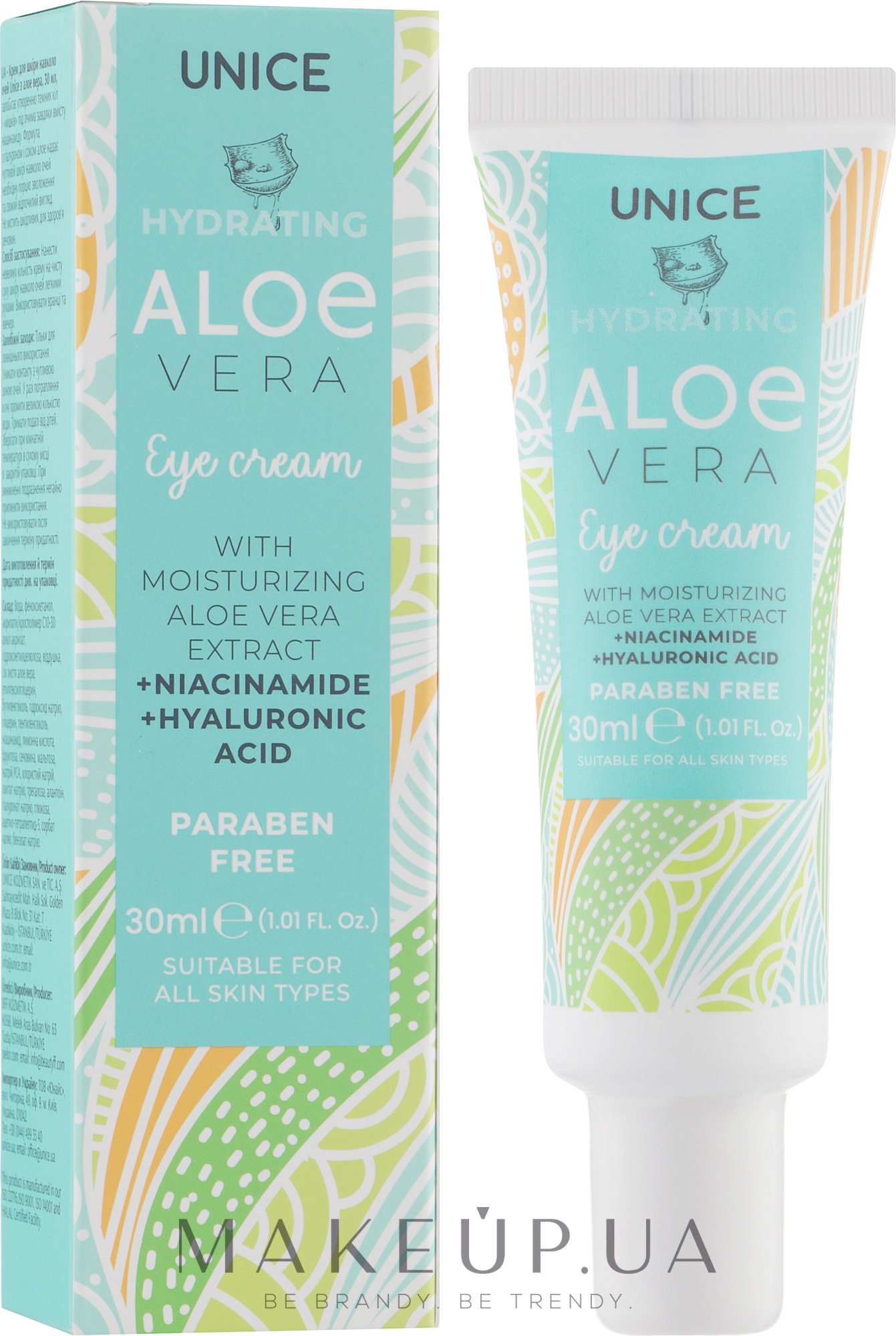 Крем для шкіри навколо очей з алое вера - Unice Hydrating Aloe Vera Eye Cream — фото 30ml