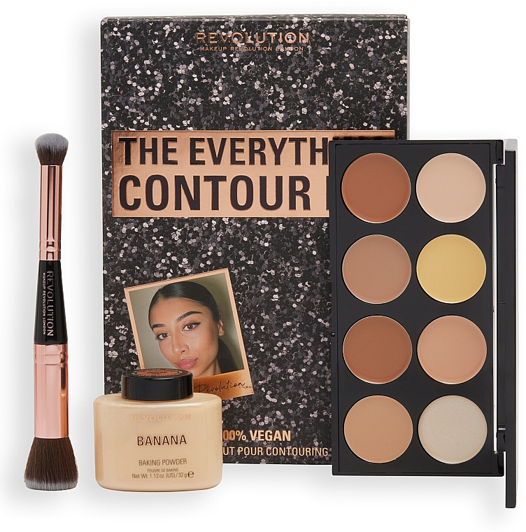 Набір - Makeup Revolution The Everything Contour Kit Gift Set (contour/palette/13g + powder/32g + brush/1pcs)