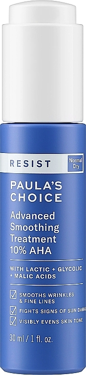 Розгладжувальний коктейль з кислотами AHA та BHA для обличчя - Paula's Choice Resist Advanced Smoothing Treatment 10% AHA — фото N1