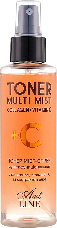 Тонер мист-спрей для лица с коллагеном, витамином С и экстрактом алоэ - Art Line Toner Multi Mist Collagen + Vitamin C — фото N1