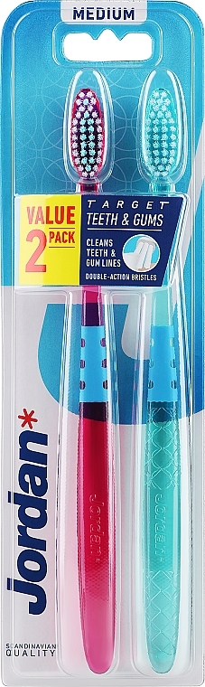 Зубная щетка средней жесткости, бирюзовая с чешуйками + розовая - Jordan Target Teeth Toothbrush — фото N1