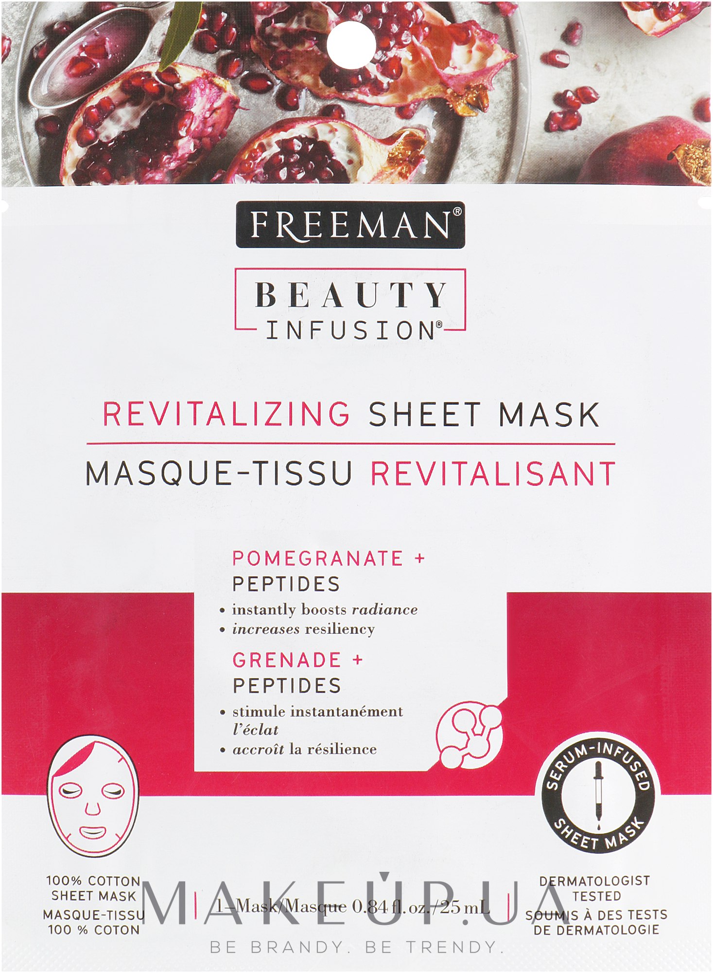 Тканинна маска для обличчя "Гранат і пептиди" - Freeman Beauty Infusion Revitalizing Sheet Mask — фото 25ml