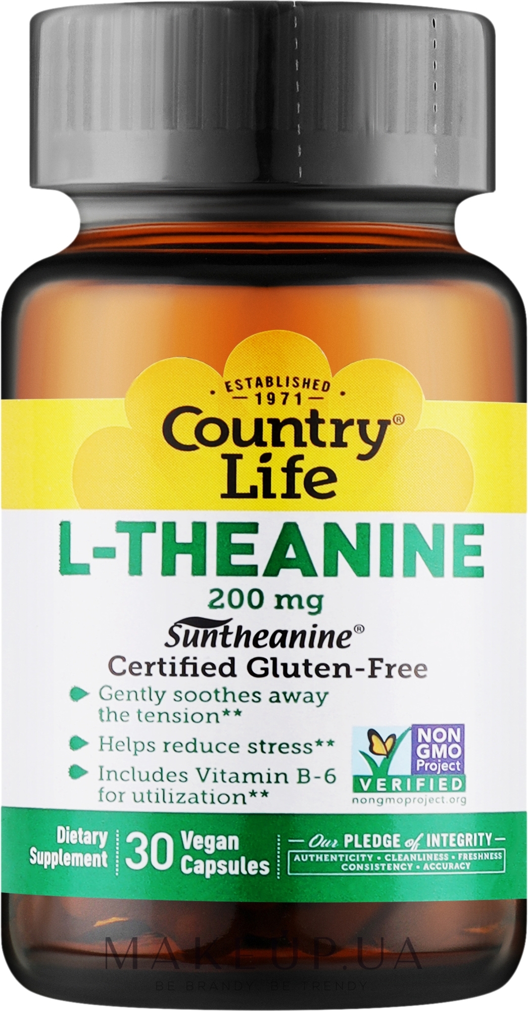 Амінокислота "L-Theanine 200 mg" у капсулах - Country Life L-Theanine — фото 30шт