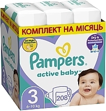 Духи, Парфюмерия, косметика Підгузки Active Baby, розмір 3 (Midi) 6-10 кг, 208 шт. - Pampers