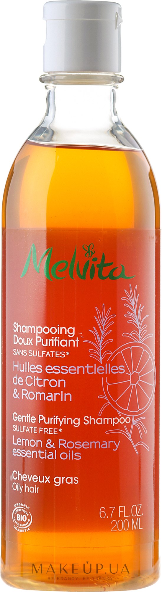 Нежный очищающий шампунь для жирных волос "Лимон и Розмарин" - Melvita Hair Care Gentle Purifyng Shampoo — фото 200ml