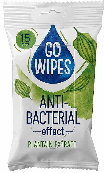 Влажные салфетки с экстрактом подорожника, 15 шт - Go Wipes Anti-Bacterial Effect Plantain Extract — фото N1