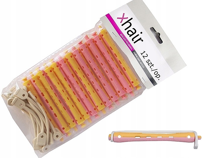 Бігуді-коклюшки для холодного завивання волосся, d8 мм, жовто-рожеві, 12 шт. - Xhair — фото N1