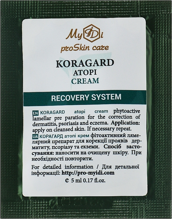 Крем для коррекции проявлений дерматита, псориаза и экземы - MyIDi Koragard Atopi Cream (пробник) — фото N1