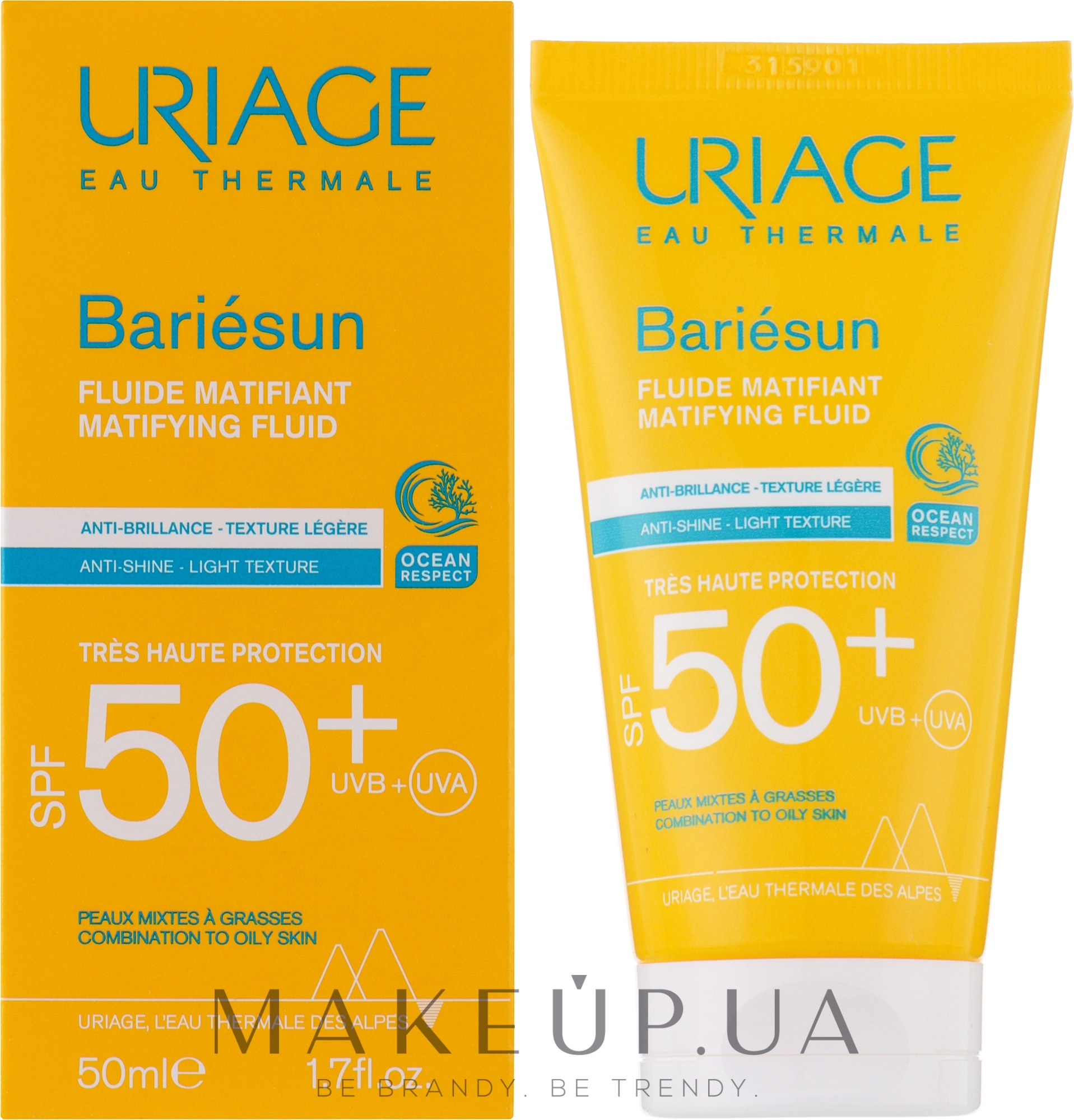 Солнцезащитный матирующий флюид - Uriage Bariésun Mat Fluide SPF50+ — фото 50ml