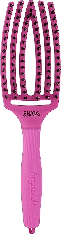 Щетка для волос изогнутая продувная, розовая - Olivia Garden Fingerbrush Think Pink 2022 Bright Pink — фото N1
