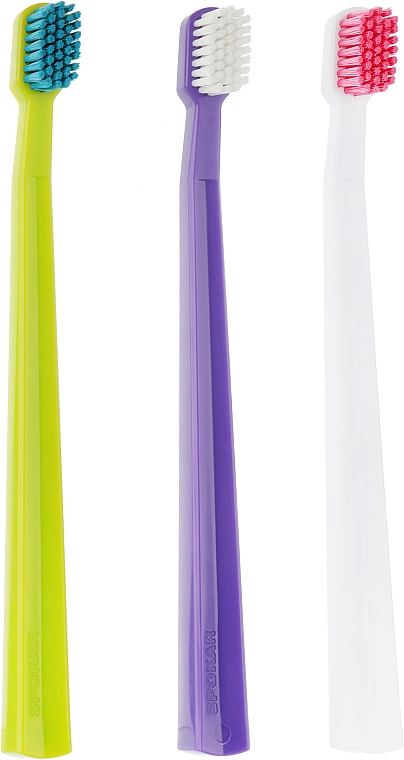 Набор зубных щеток "X", супермягких, салатовая + белая + фиолетовая - Spokar X Supersoft — фото N1