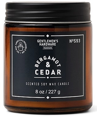 Ароматическая свеча в банке - Gentleme's Hardware Scented Soy Wax Glass Candle 593 Bergamot & Cedar — фото N1