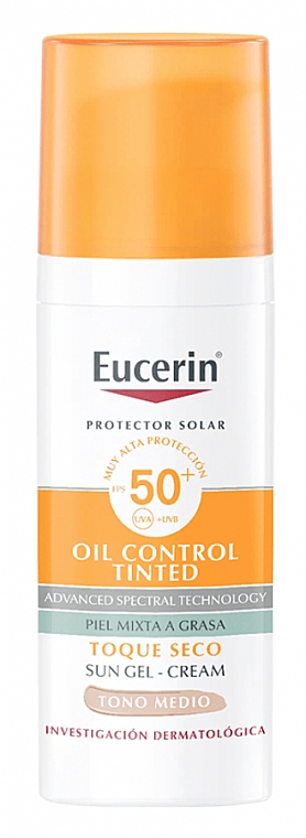 Солнцезащитный гель-крем - Eucerin Gel Cream Oil Control Colour Medium Spf50+ — фото N1