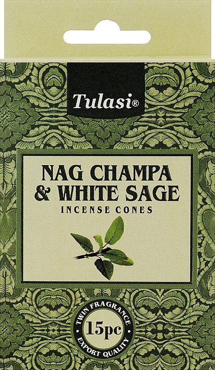 Благовония конусы "Наг Чампа и белый шалфей" - Tulasi Nag Champa & White Sage Incens Cones