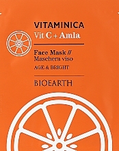 Маска целлюлозная антиоксидантная, сияющая и тонизирующая для всех типов кожи лица - Bioearth Vitaminica Single Sheet Face Mask Vit С + Amla — фото N1
