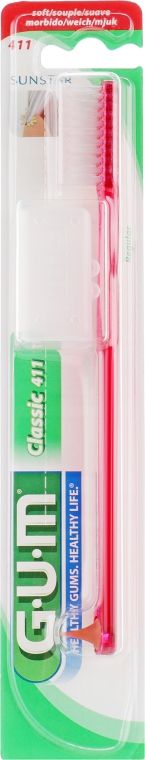 Зубна щітка "Classic 411", м'яка, червона - G.U.M Soft Regular Toothbrush — фото N1
