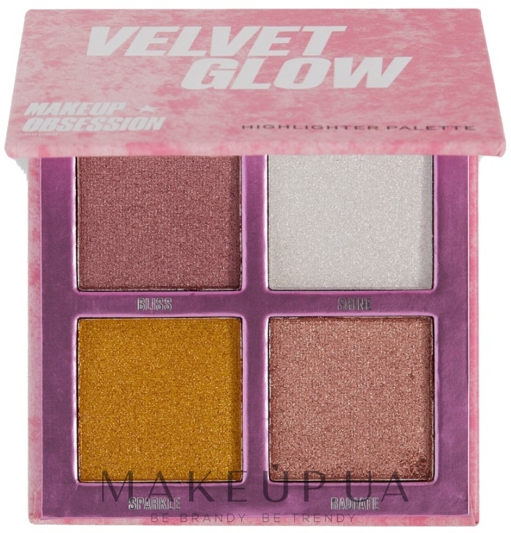 Палетка хайлайтерів для обличчя - Makeup Obsession Velvet Glow Highlighter Palette — фото 4x1.1g
