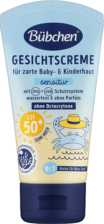 Сонцезахисний крем для обличчя, для немовлят, SPF50 - Bubchen Sensitive Gesichtscreme — фото N1