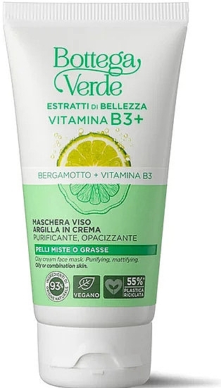 Маска для обличчя - Bottega Verde Beauty Extracts  Bergamot Vitamin B3+ Clay Cream Face Mask — фото N1