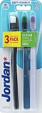 Зубная щетка мягкая, черная + темно-синяя + сиреневая - Jordan Clean Smile Soft — фото N1