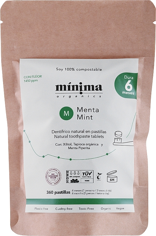 Мятная зубная паста с фтором в таблетках - Minima Organics Mint Natural Toothtablets — фото N1