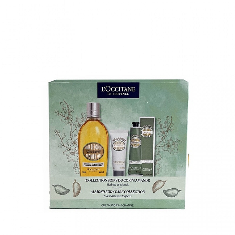 Набор - L'Occitane Almond (sh/oil/250ml + h/cr/75ml + b/milk/20ml) — фото N1