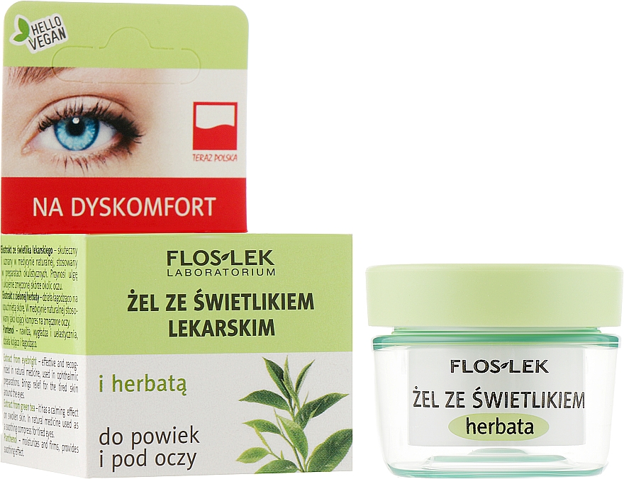 Гель для повік і шкіри навколо очей з очанки і зеленим чаєм - Floslek Lid And Under Eye Gel With Eyebright And Green Tea 