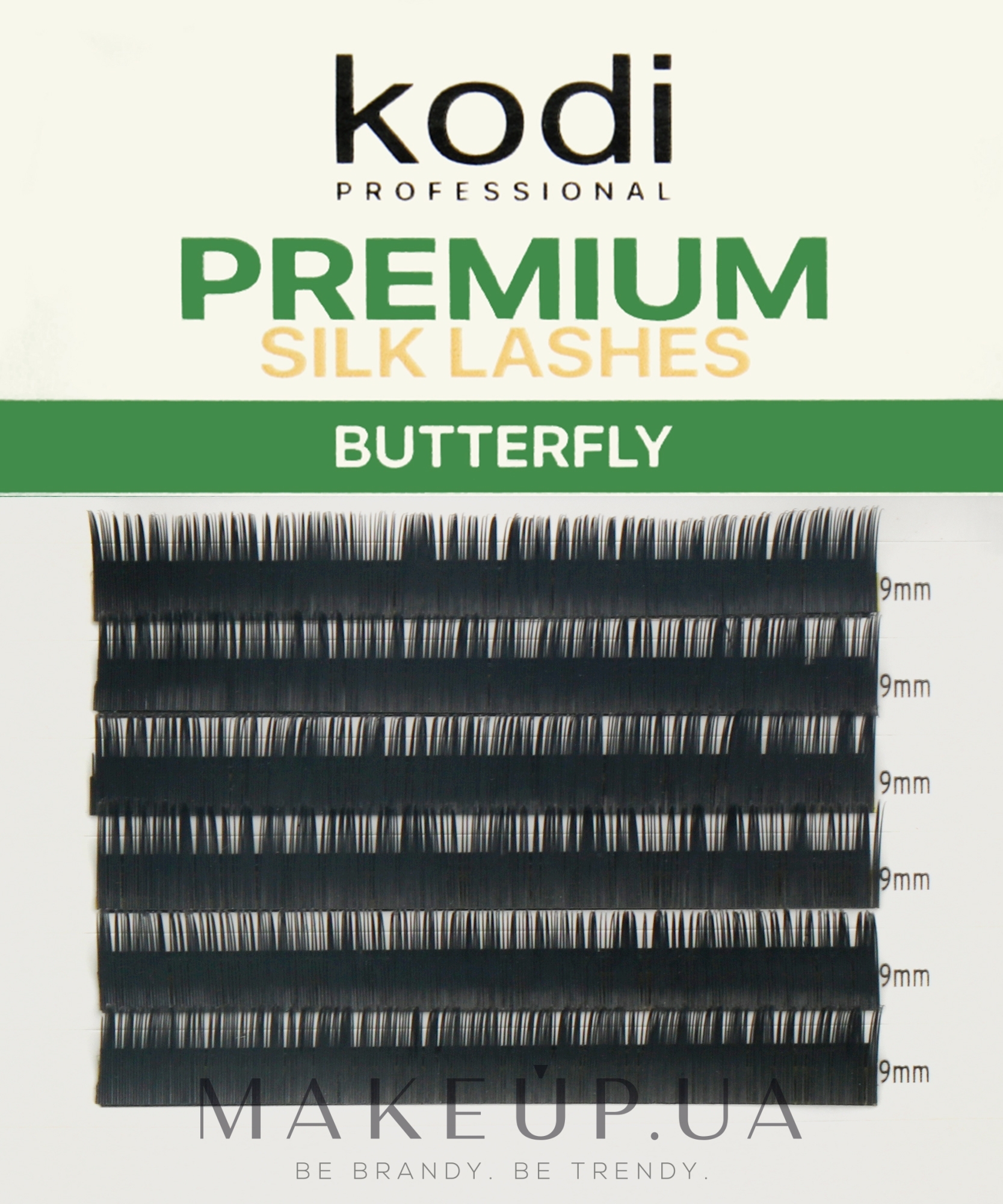 Накладні вії Butterfly Green B 0.15 (6 рядів: 9 мм) - Kodi Professional — фото 1уп