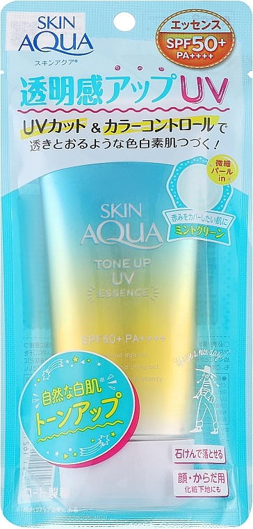 Солнцезащитный крем - Rohto Skin Aqua Tone Up UV Essense Mint Green SPF50+ PA++++ — фото N1