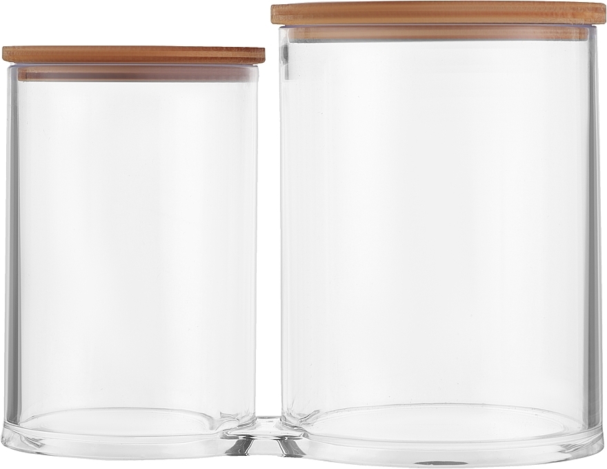 Набор из двух цилиндрических банок 15,5х8х11 см, прозрачный с деревянной крышкой - BoxUp FT-215 — фото N1